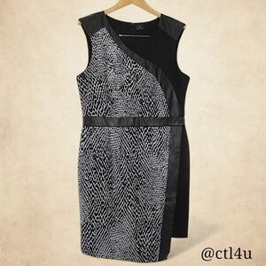 Faux Leather Trim Dress Snakeskin Print Office Siren Mob Wife Boss Babe Size 16